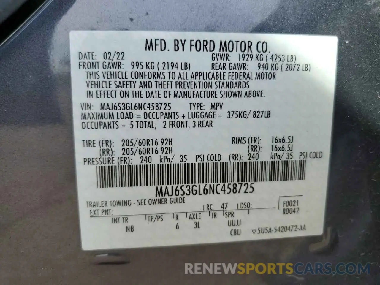 13 Фотография поврежденного автомобиля MAJ6S3GL6NC458725 FORD ECOSPORT 2022