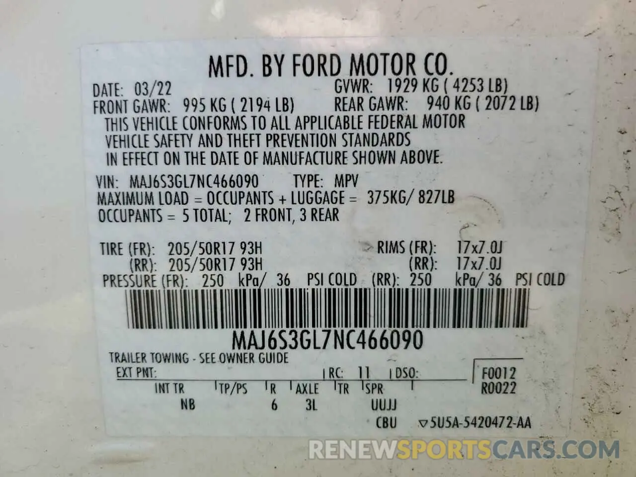 13 Фотография поврежденного автомобиля MAJ6S3GL7NC466090 FORD ECOSPORT 2022