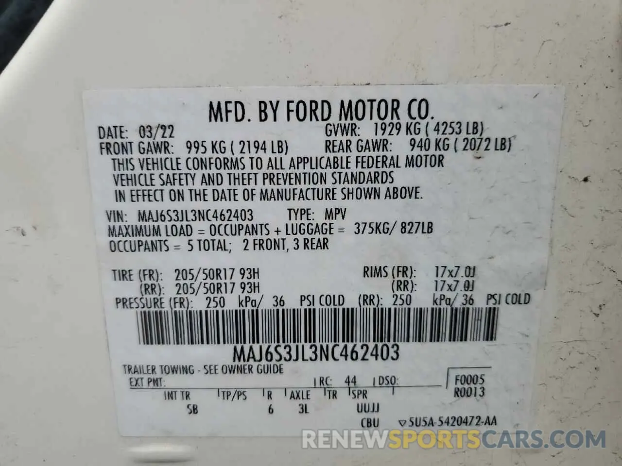 13 Photograph of a damaged car MAJ6S3JL3NC462403 FORD ECOSPORT 2022