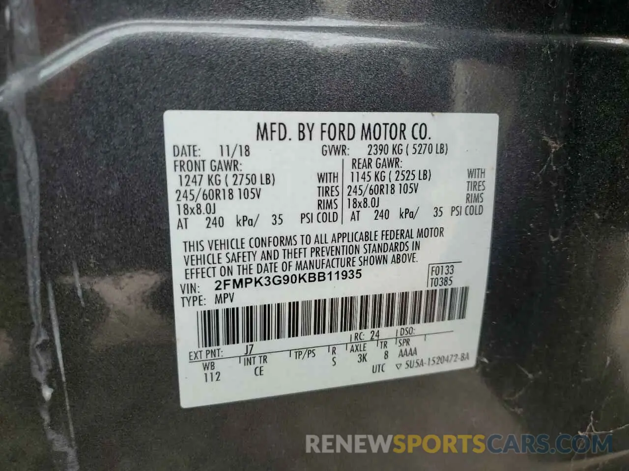 13 Photograph of a damaged car 2FMPK3G90KBB11935 FORD EDGE 2019