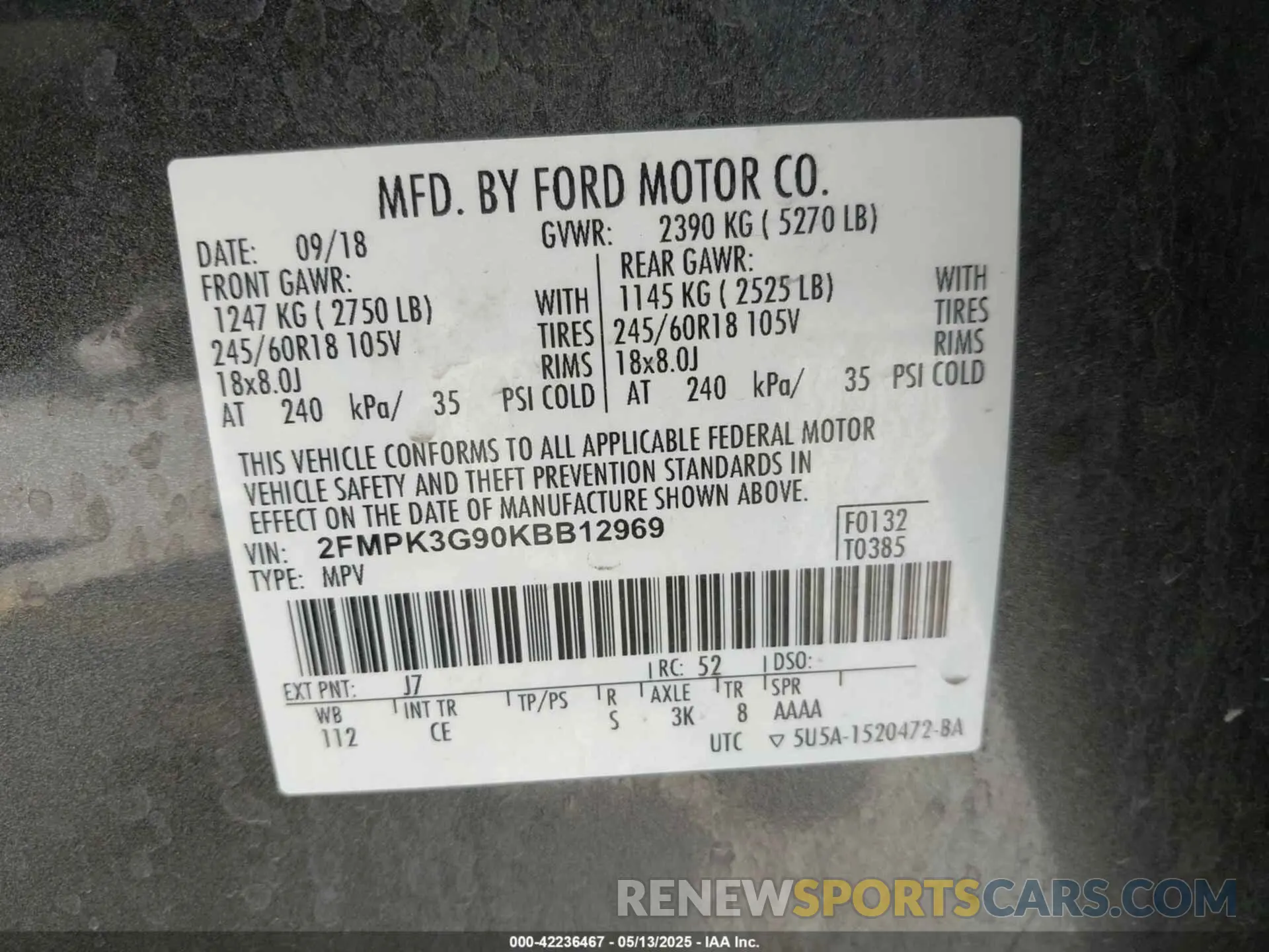 9 Photograph of a damaged car 2FMPK3G90KBB12969 FORD EDGE 2019