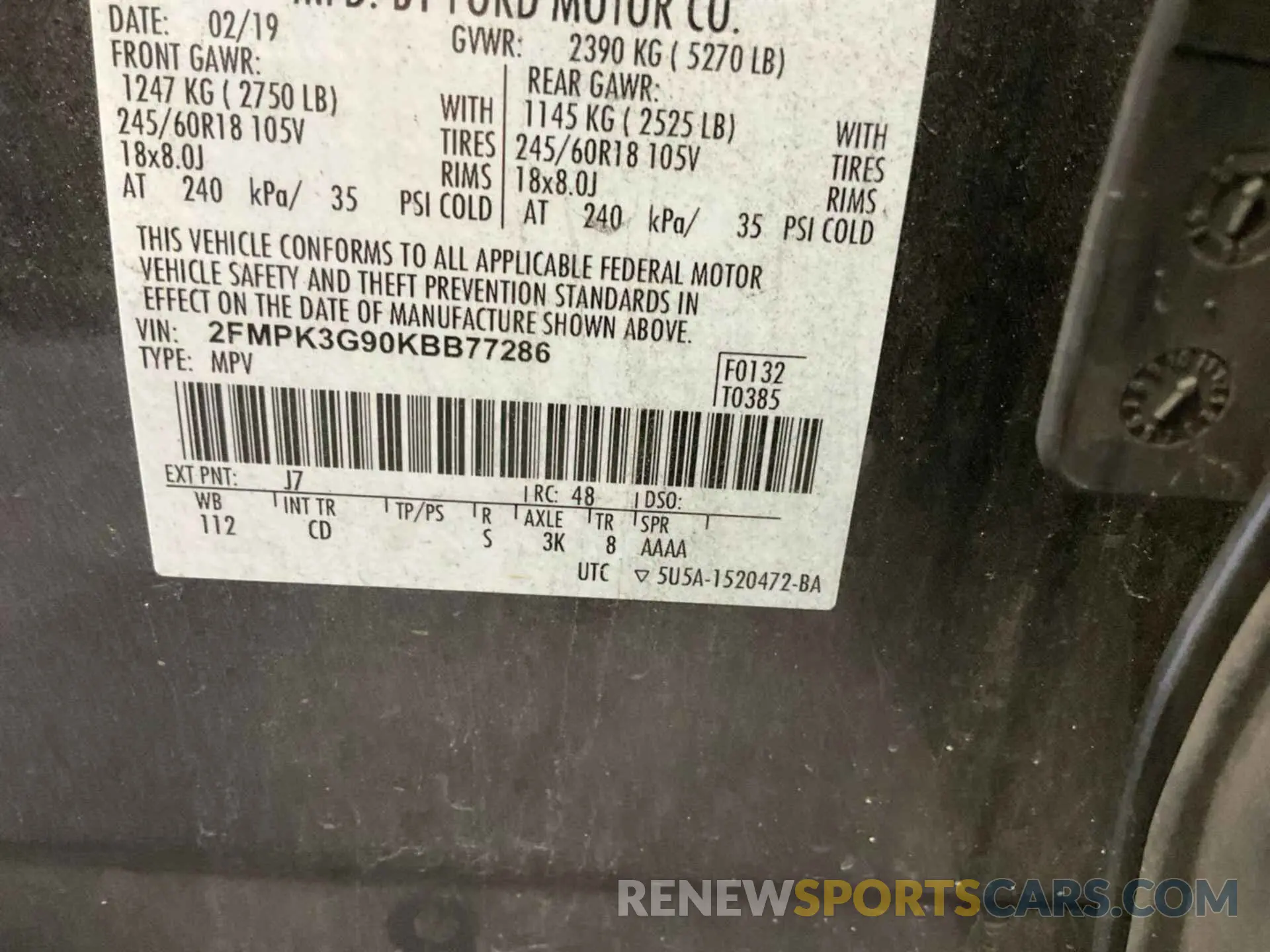18 Photograph of a damaged car 2FMPK3G90KBB77286 FORD EDGE 2019
