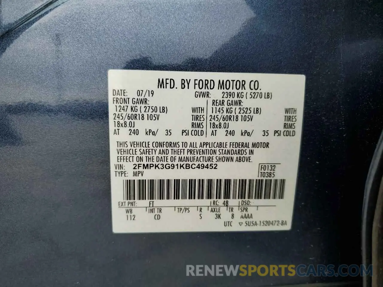 13 Photograph of a damaged car 2FMPK3G91KBC49452 FORD EDGE 2019