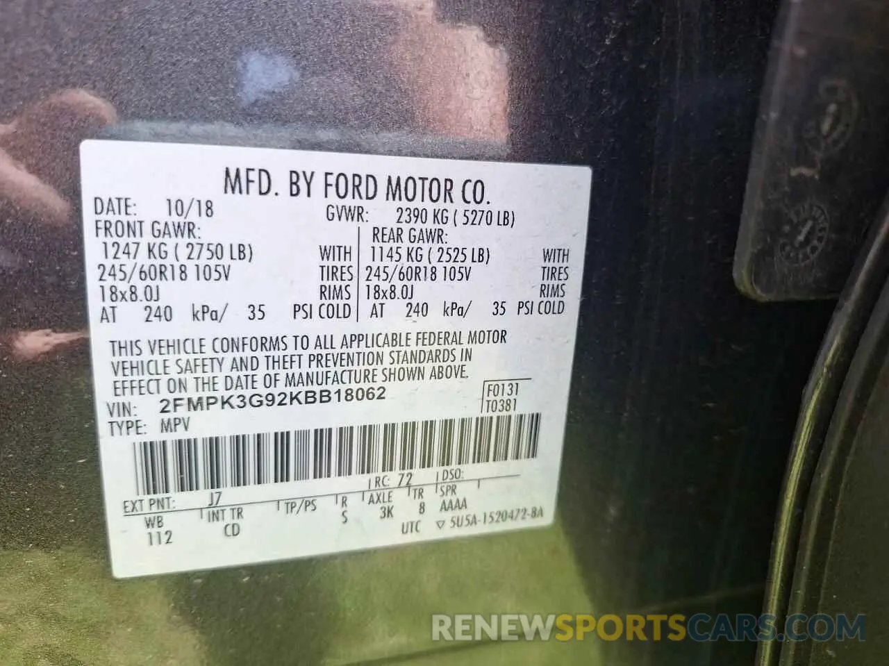 10 Photograph of a damaged car 2FMPK3G92KBB18062 FORD EDGE 2019