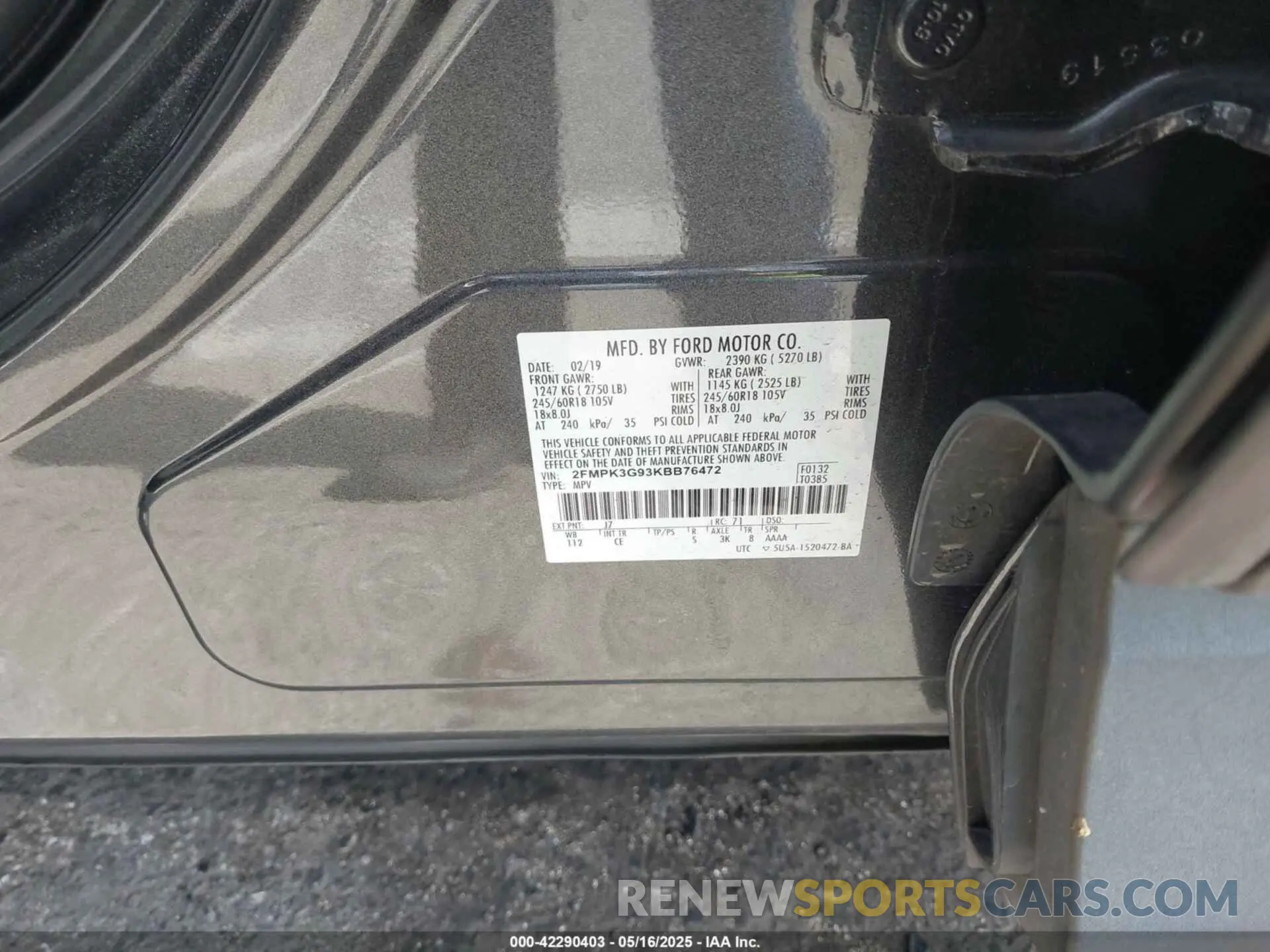9 Photograph of a damaged car 2FMPK3G93KBB76472 FORD EDGE 2019