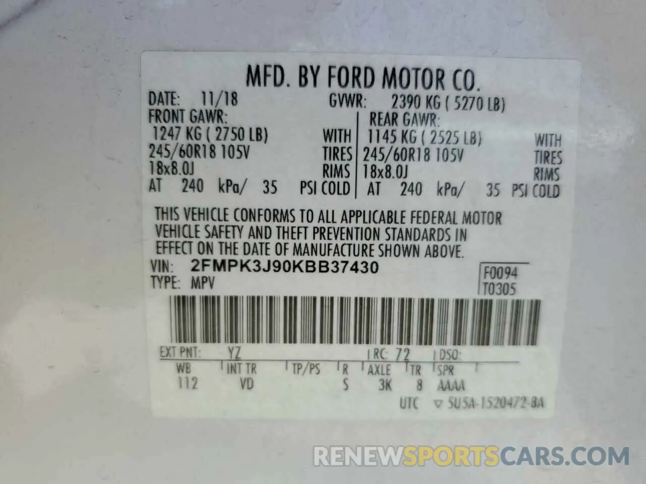 14 Фотография поврежденного автомобиля 2FMPK3J90KBB37430 FORD EDGE 2019