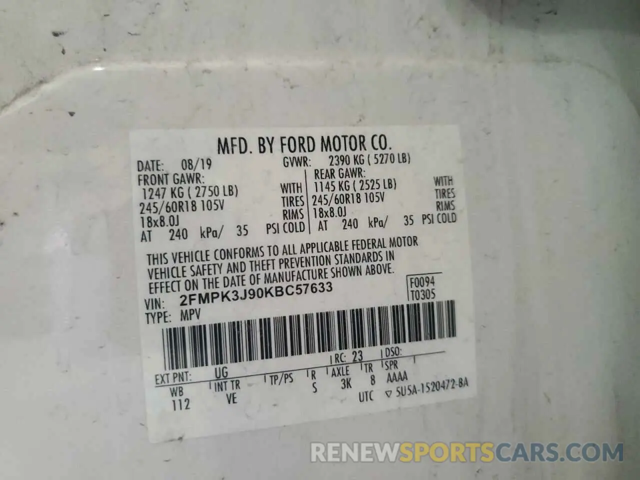 13 Фотография поврежденного автомобиля 2FMPK3J90KBC57633 FORD EDGE 2019