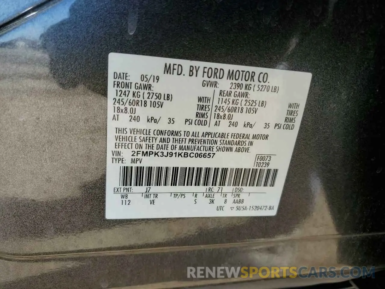 13 Photograph of a damaged car 2FMPK3J91KBC06657 FORD EDGE 2019