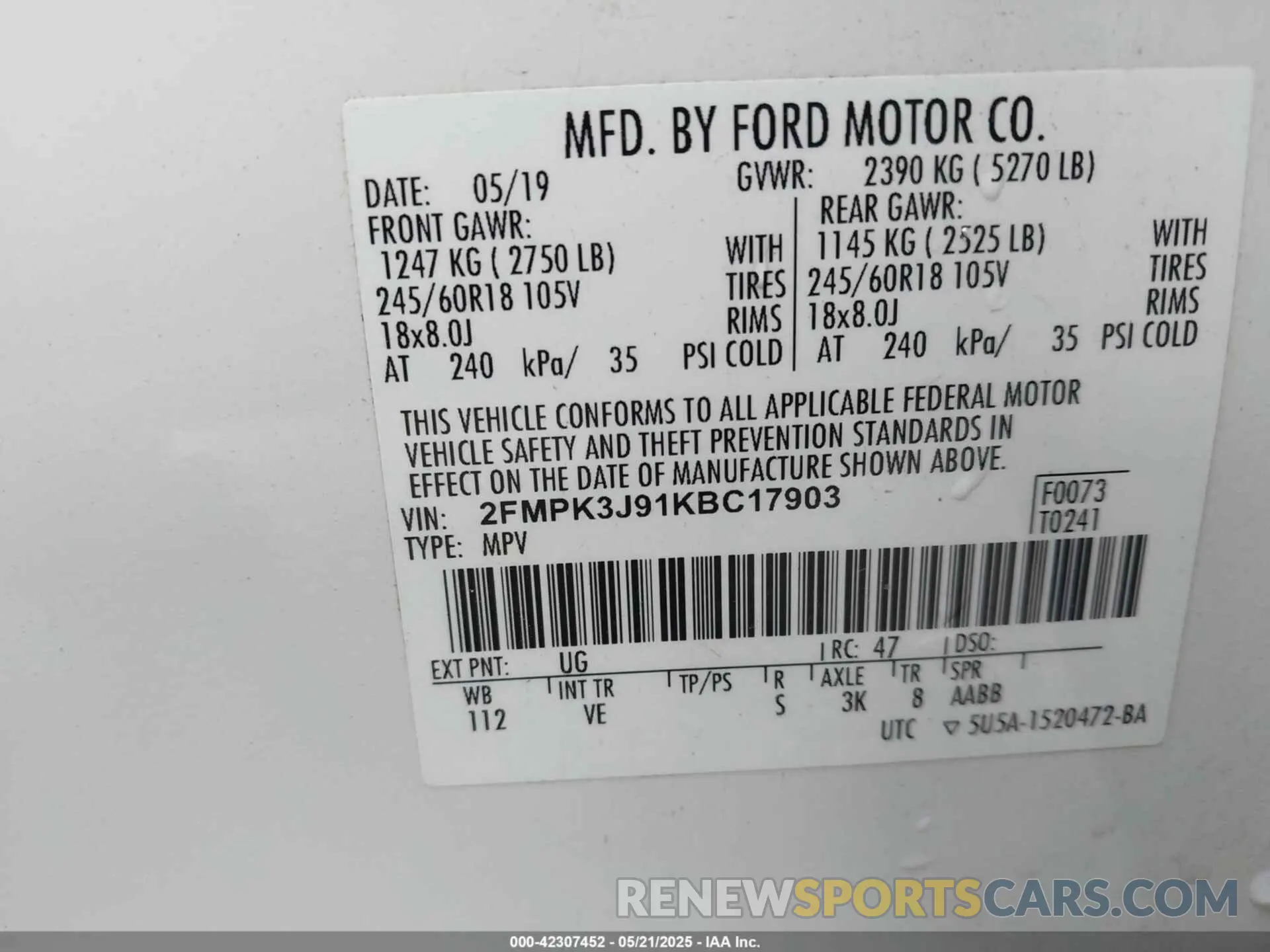 9 Photograph of a damaged car 2FMPK3J91KBC17903 FORD EDGE 2019