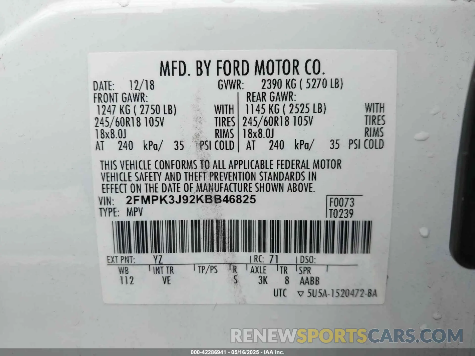 9 Photograph of a damaged car 2FMPK3J92KBB46825 FORD EDGE 2019