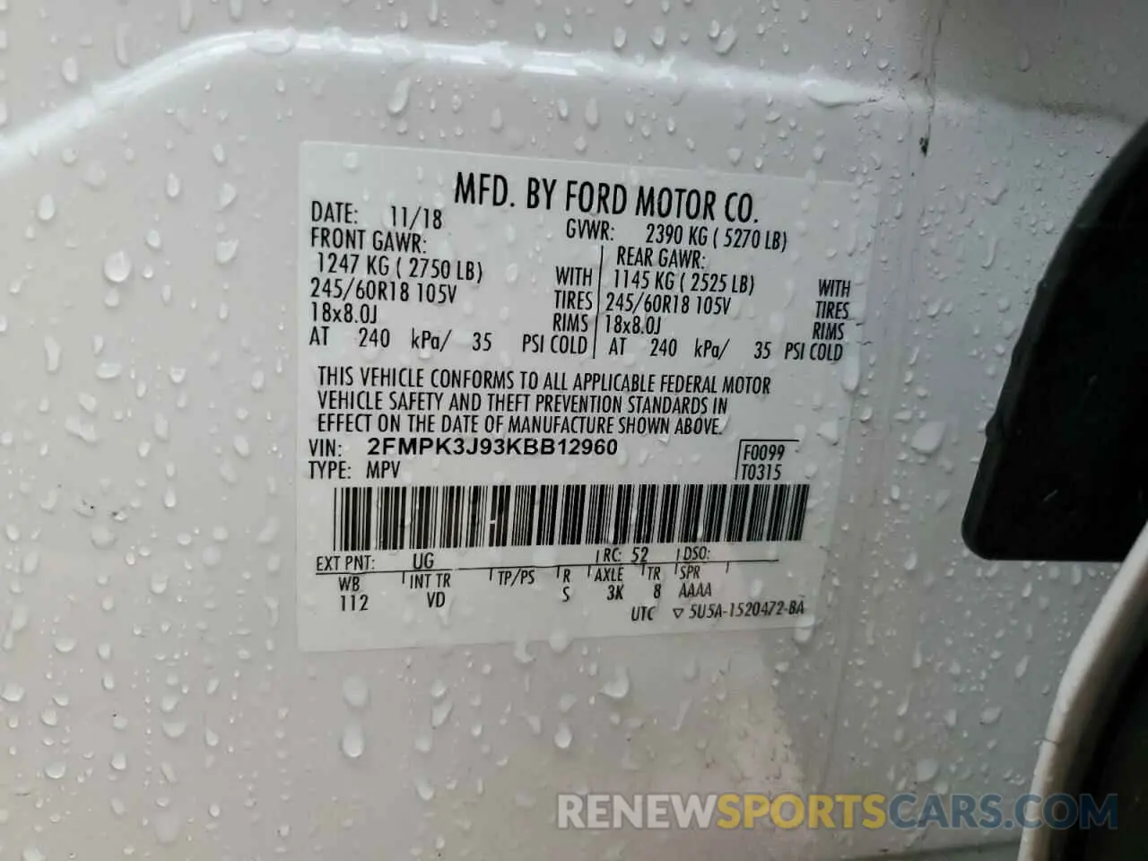 15 Photograph of a damaged car 2FMPK3J93KBB12960 FORD EDGE 2019