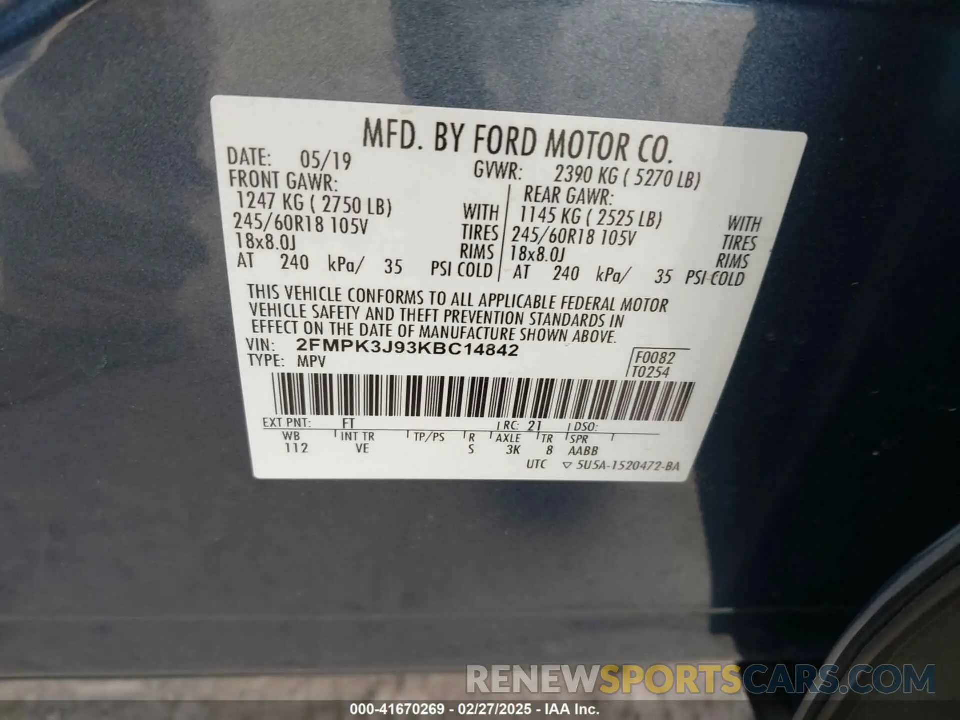 9 Photograph of a damaged car 2FMPK3J93KBC14842 FORD EDGE 2019