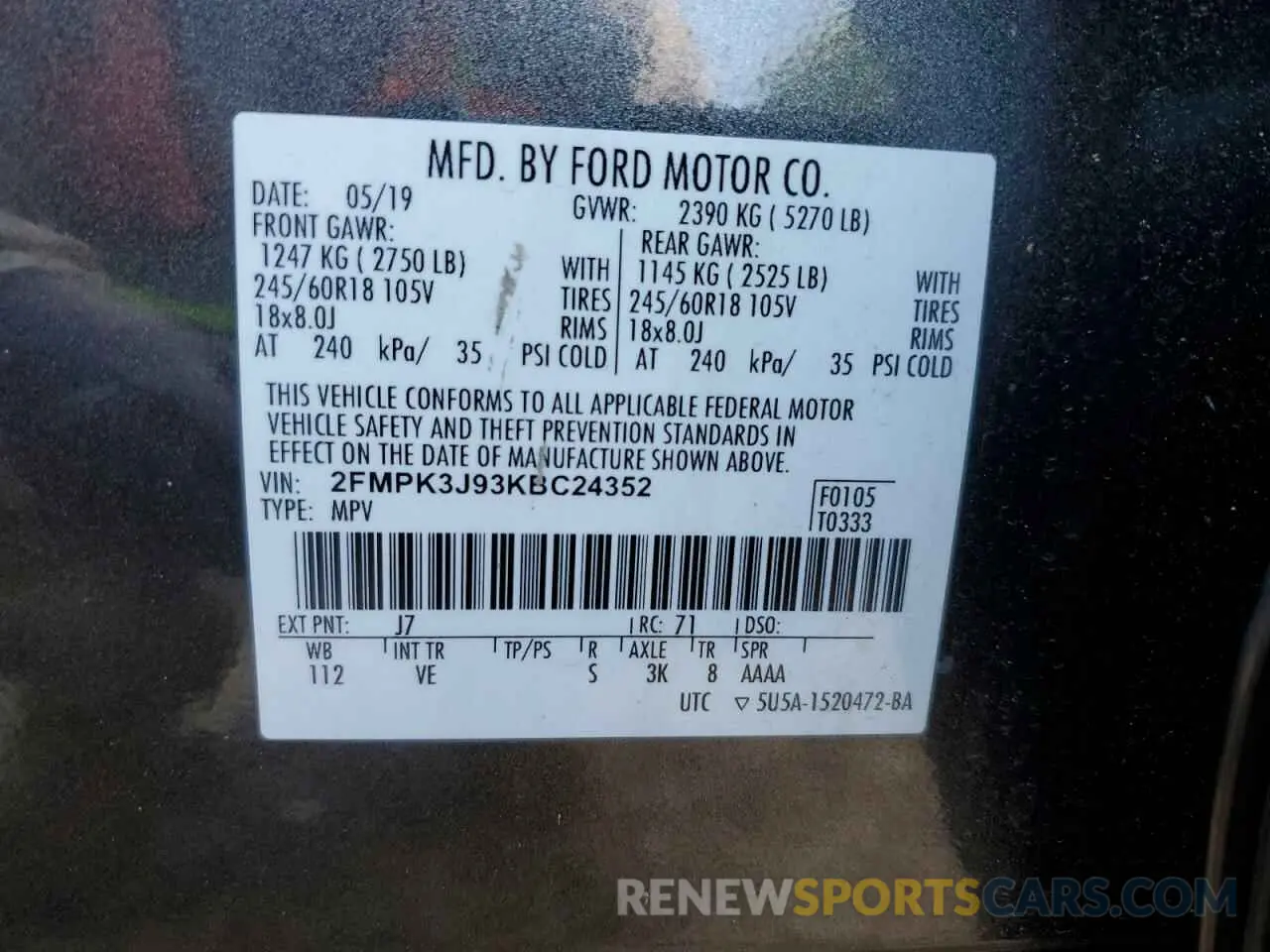 15 Фотография поврежденного автомобиля 2FMPK3J93KBC24352 FORD EDGE 2019