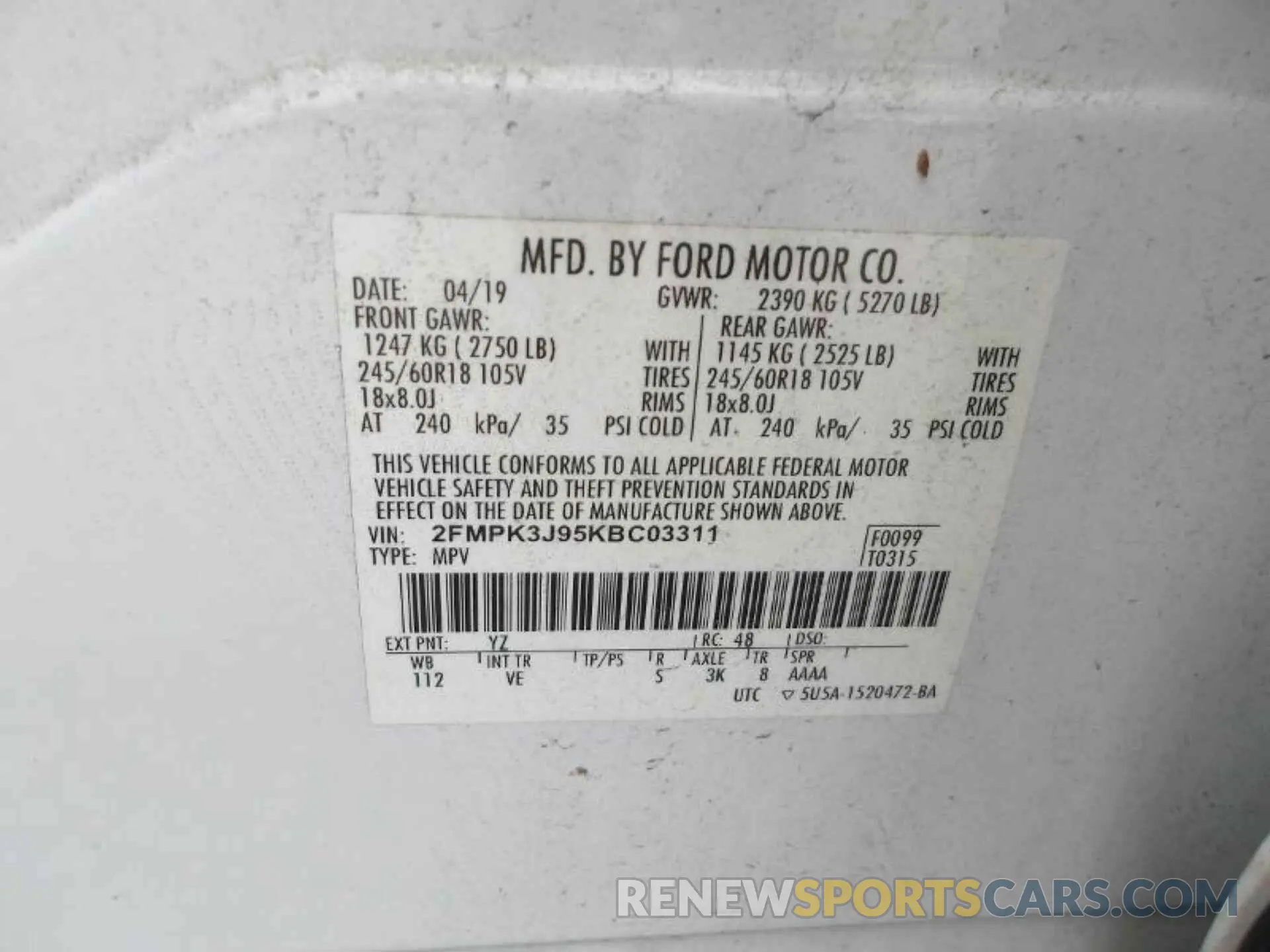 13 Фотография поврежденного автомобиля 2FMPK3J95KBC03311 FORD EDGE 2019
