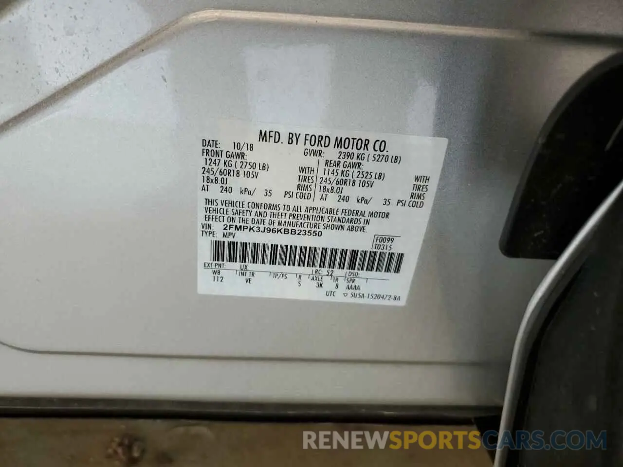 13 Фотография поврежденного автомобиля 2FMPK3J96KBB23550 FORD EDGE 2019