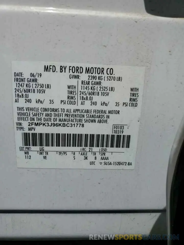 14 Photograph of a damaged car 2FMPK3J96KBC31778 FORD EDGE 2019