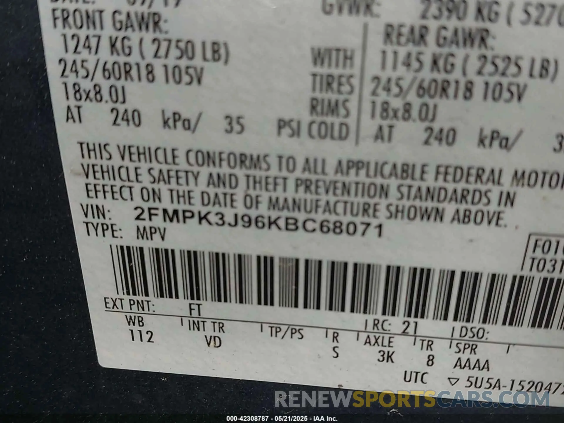 9 Photograph of a damaged car 2FMPK3J96KBC68071 FORD EDGE 2019