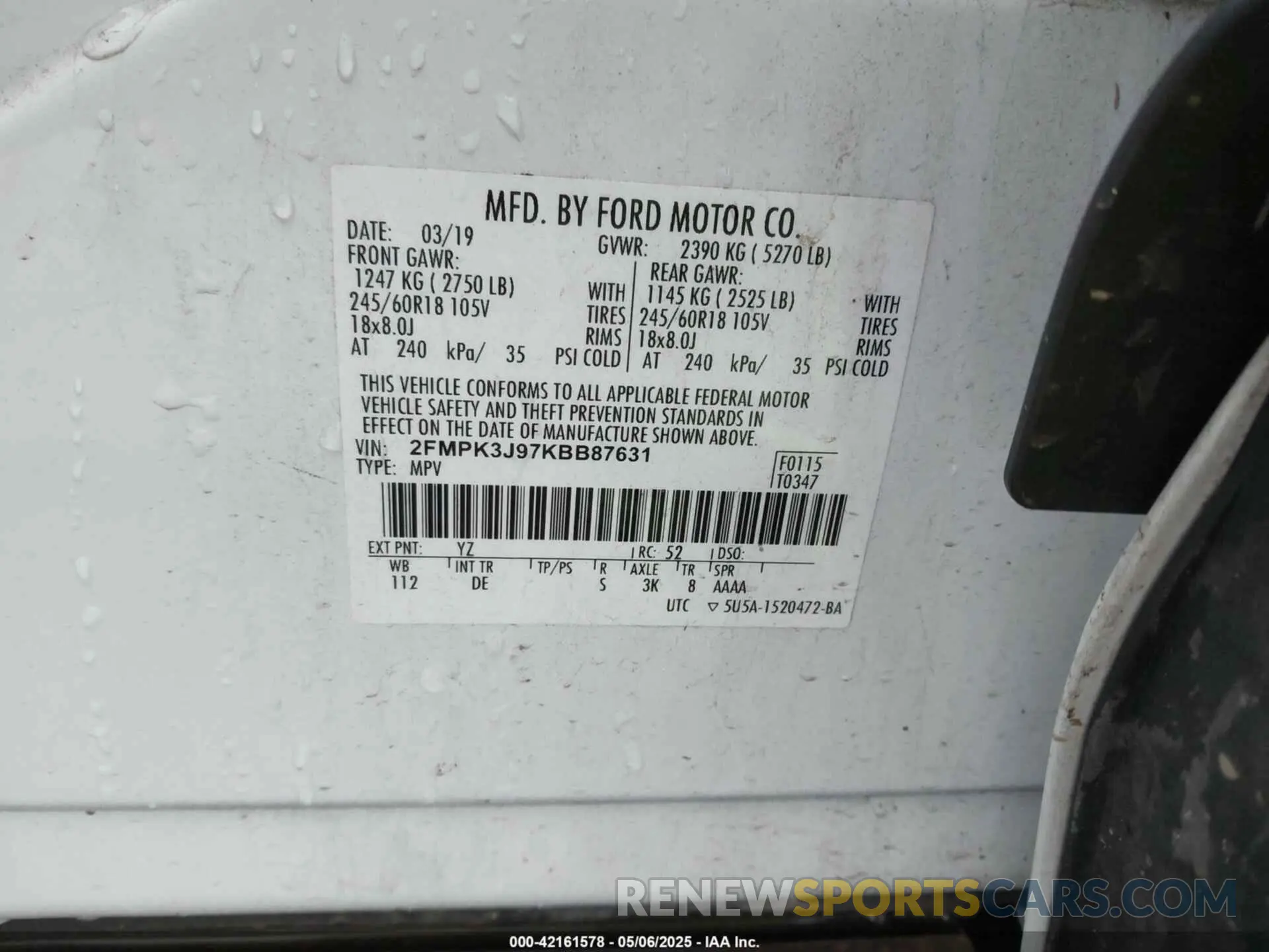 9 Фотография поврежденного автомобиля 2FMPK3J97KBB87631 FORD EDGE 2019