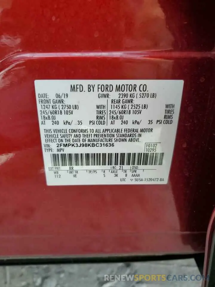 13 Фотография поврежденного автомобиля 2FMPK3J98KBC31636 FORD EDGE 2019