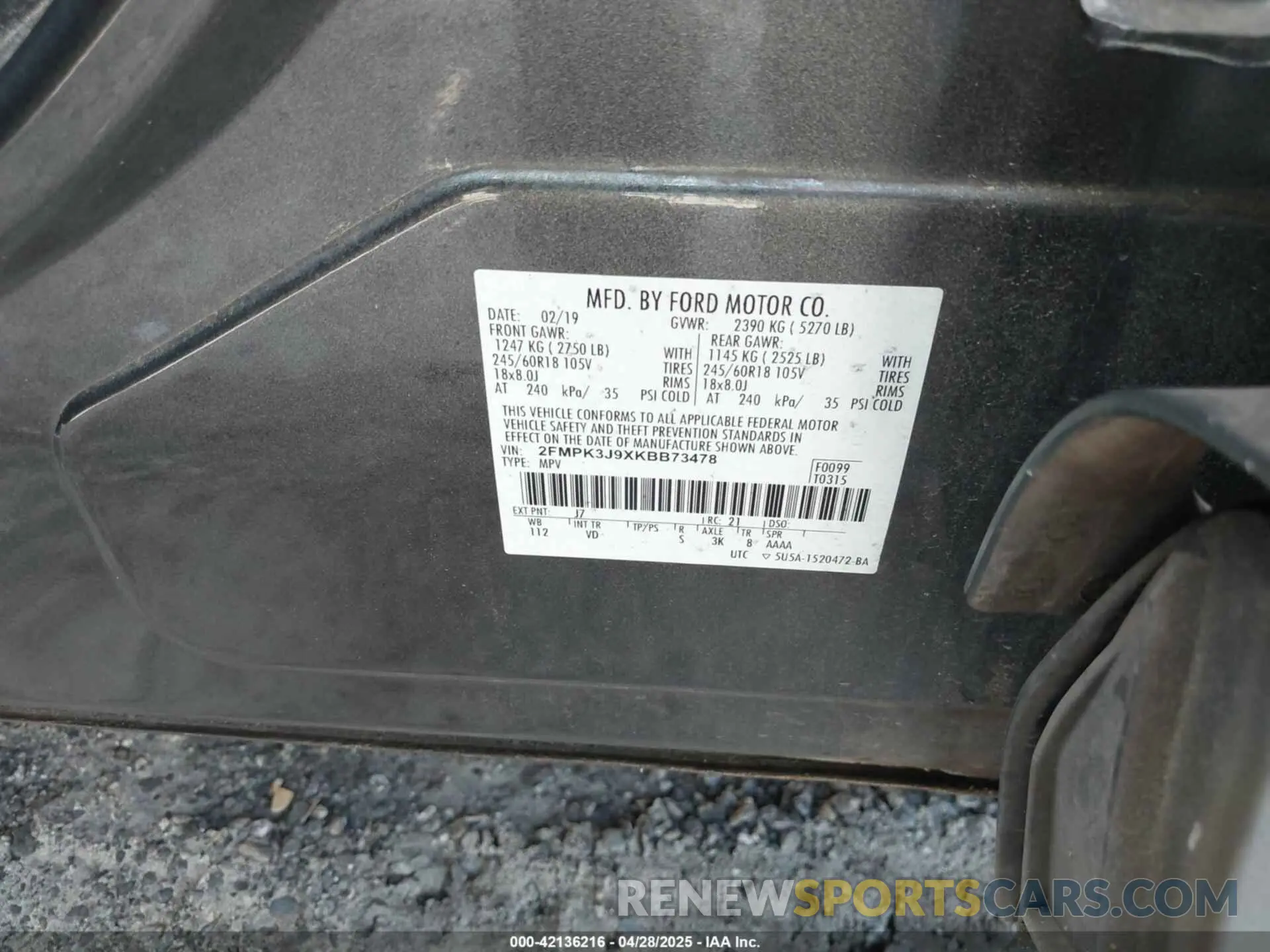 9 Photograph of a damaged car 2FMPK3J9XKBB73478 FORD EDGE 2019
