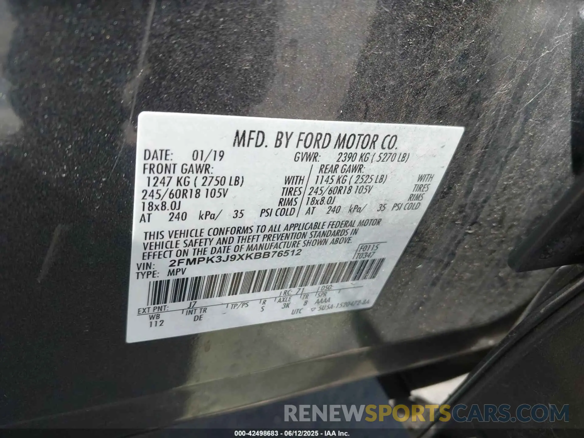 9 Photograph of a damaged car 2FMPK3J9XKBB76512 FORD EDGE 2019