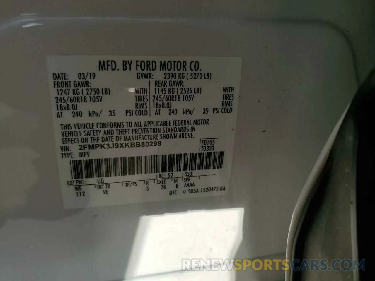 14 Photograph of a damaged car 2FMPK3J9XKBB80298 FORD EDGE 2019