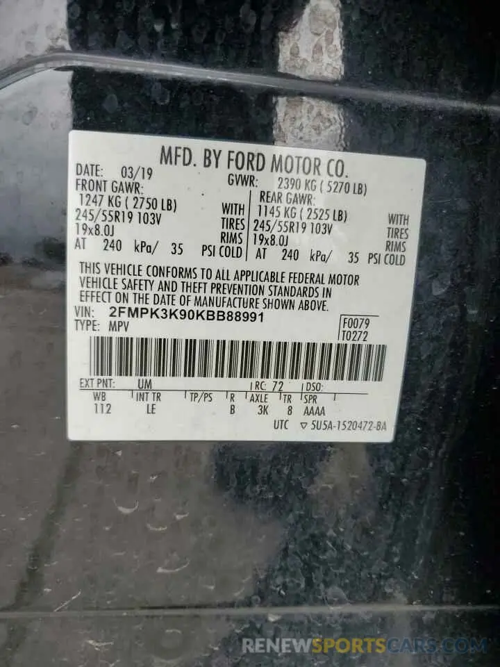 13 Photograph of a damaged car 2FMPK3K90KBB88991 FORD EDGE 2019