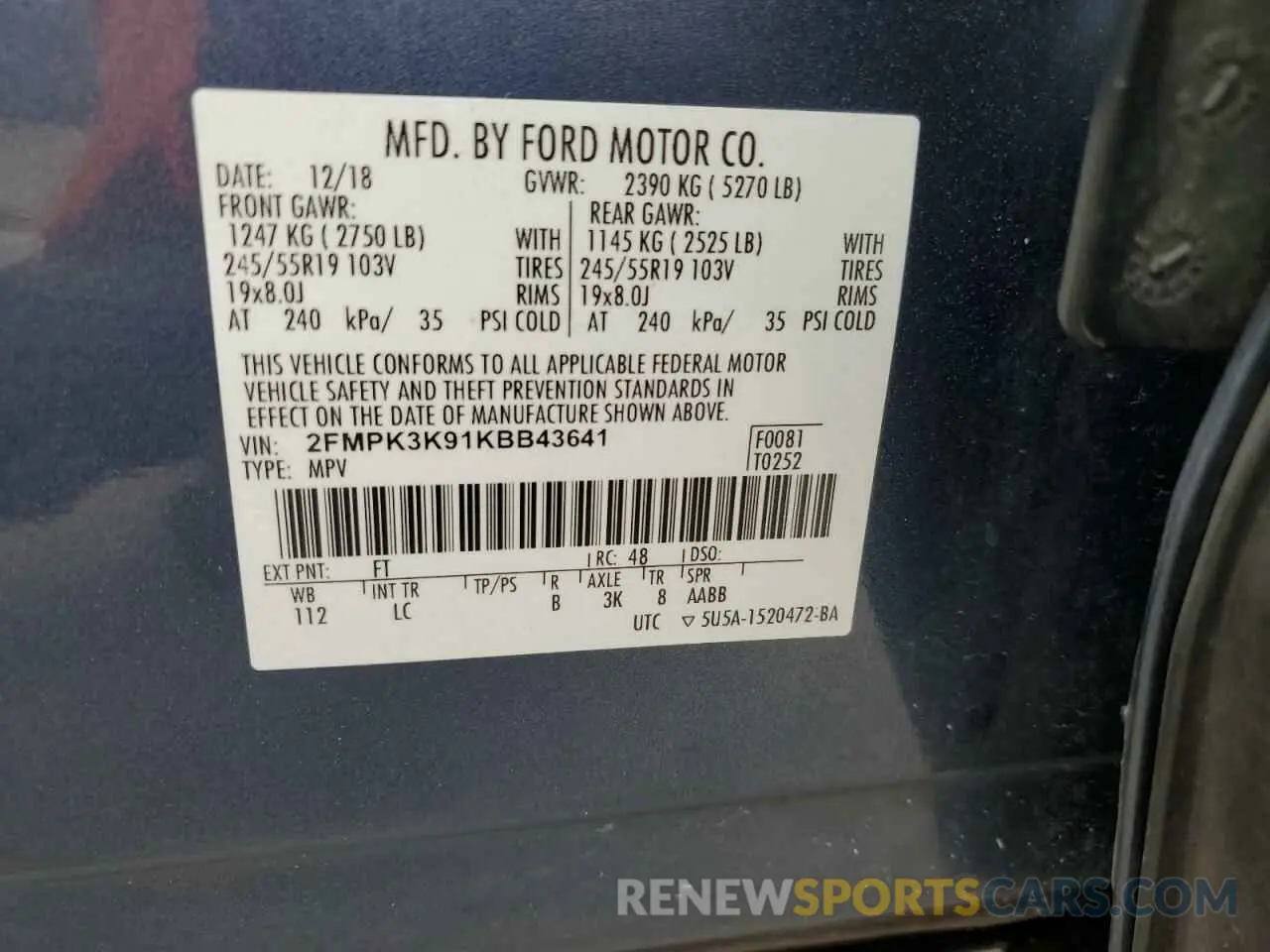 14 Фотография поврежденного автомобиля 2FMPK3K91KBB43641 FORD EDGE 2019