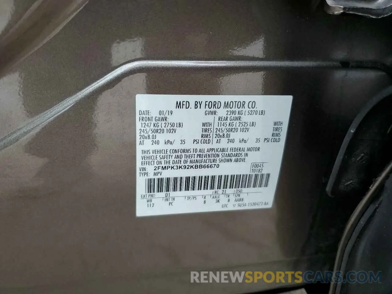 15 Photograph of a damaged car 2FMPK3K92KBB66670 FORD EDGE 2019
