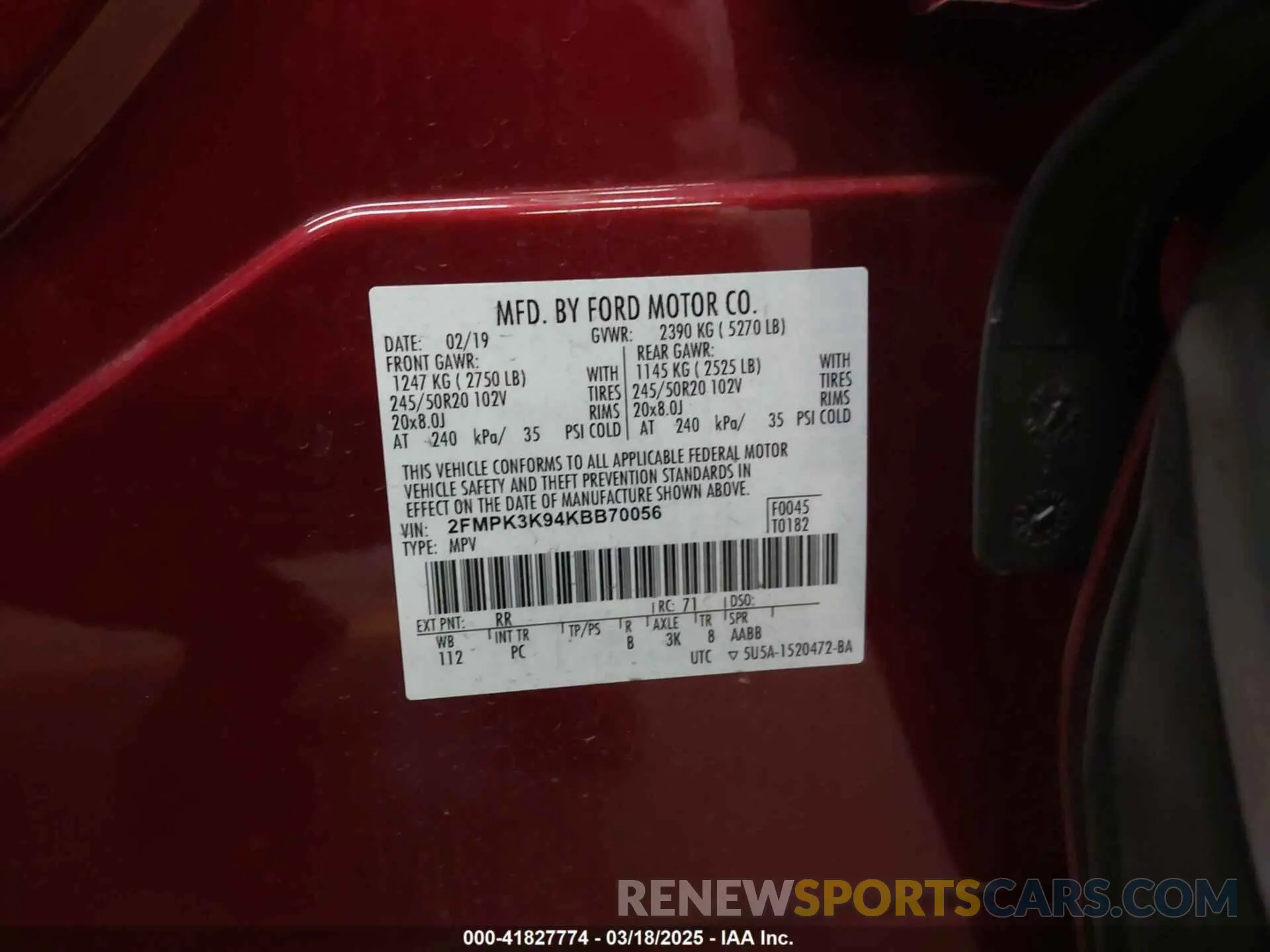 9 Photograph of a damaged car 2FMPK3K94KBB70056 FORD EDGE 2019