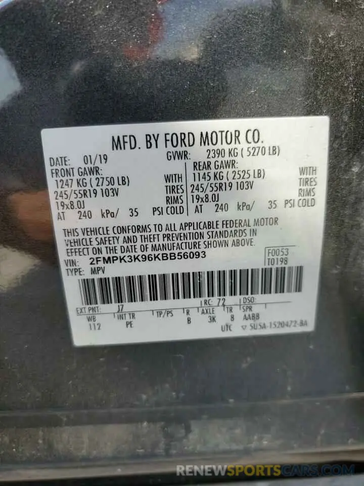13 Photograph of a damaged car 2FMPK3K96KBB56093 FORD EDGE 2019