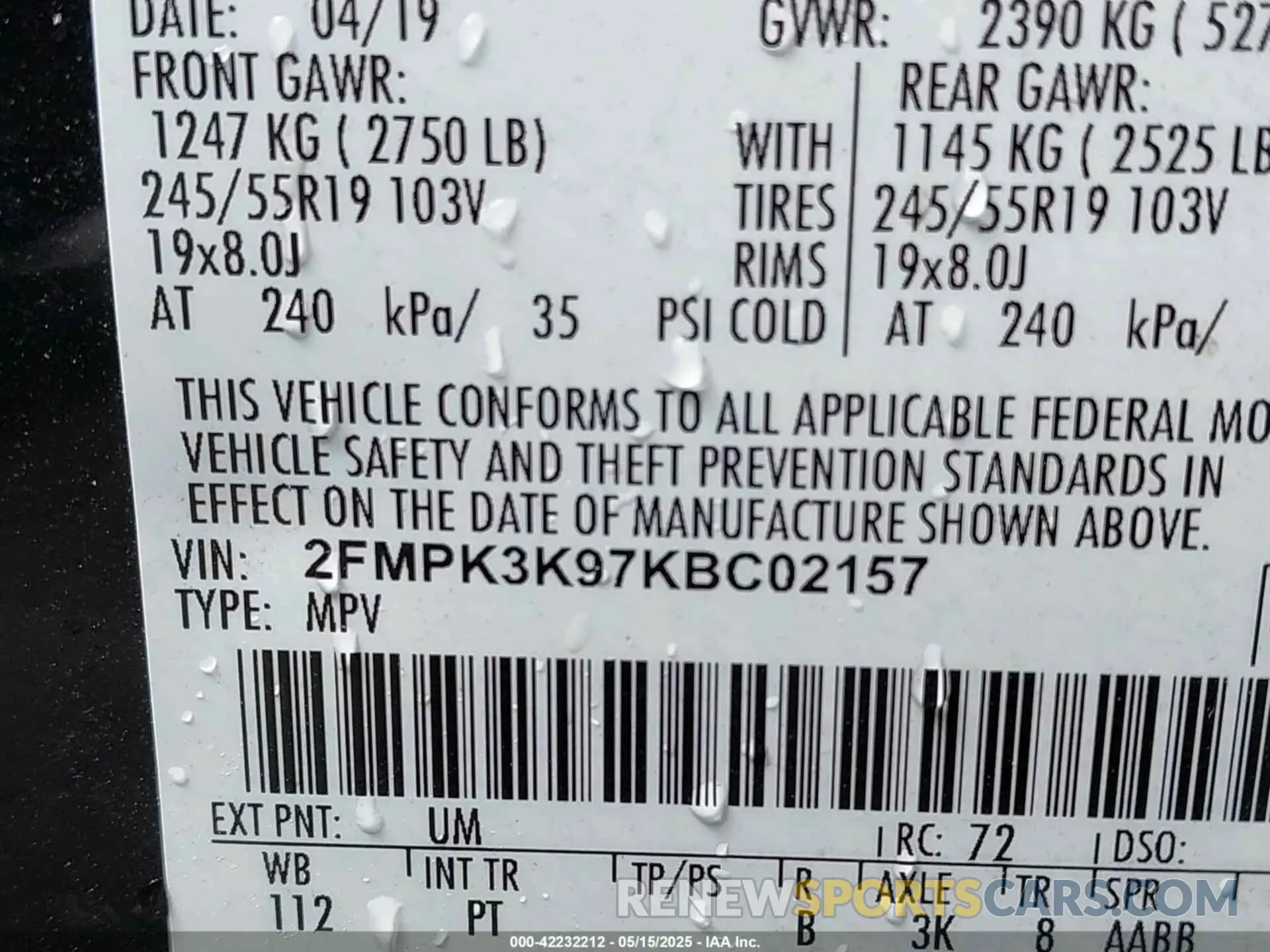 9 Фотография поврежденного автомобиля 2FMPK3K97KBC02157 FORD EDGE 2019