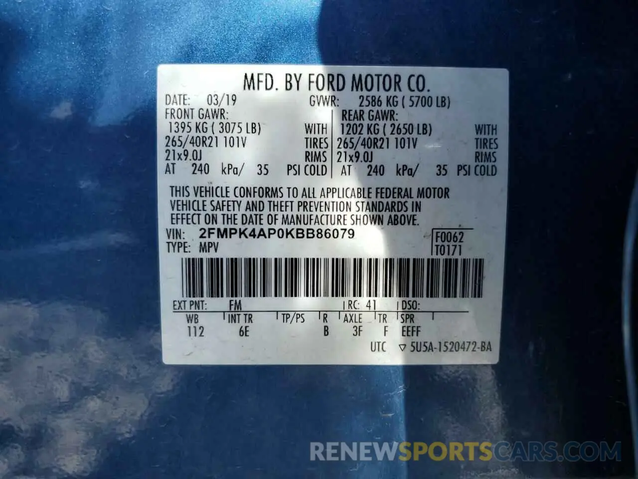 14 Photograph of a damaged car 2FMPK4AP0KBB86079 FORD EDGE 2019