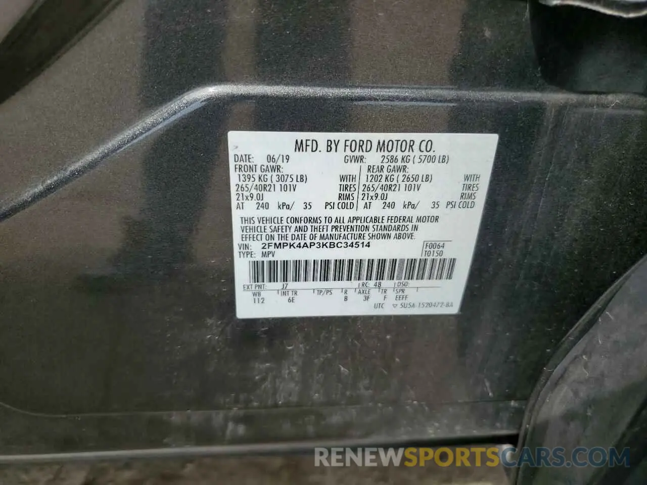 13 Photograph of a damaged car 2FMPK4AP3KBC34514 FORD EDGE 2019