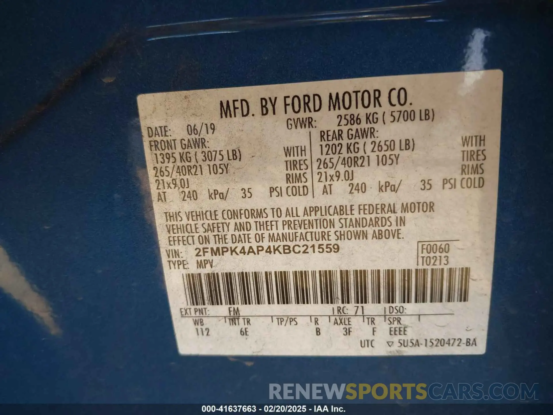 9 Photograph of a damaged car 2FMPK4AP4KBC21559 FORD EDGE 2019