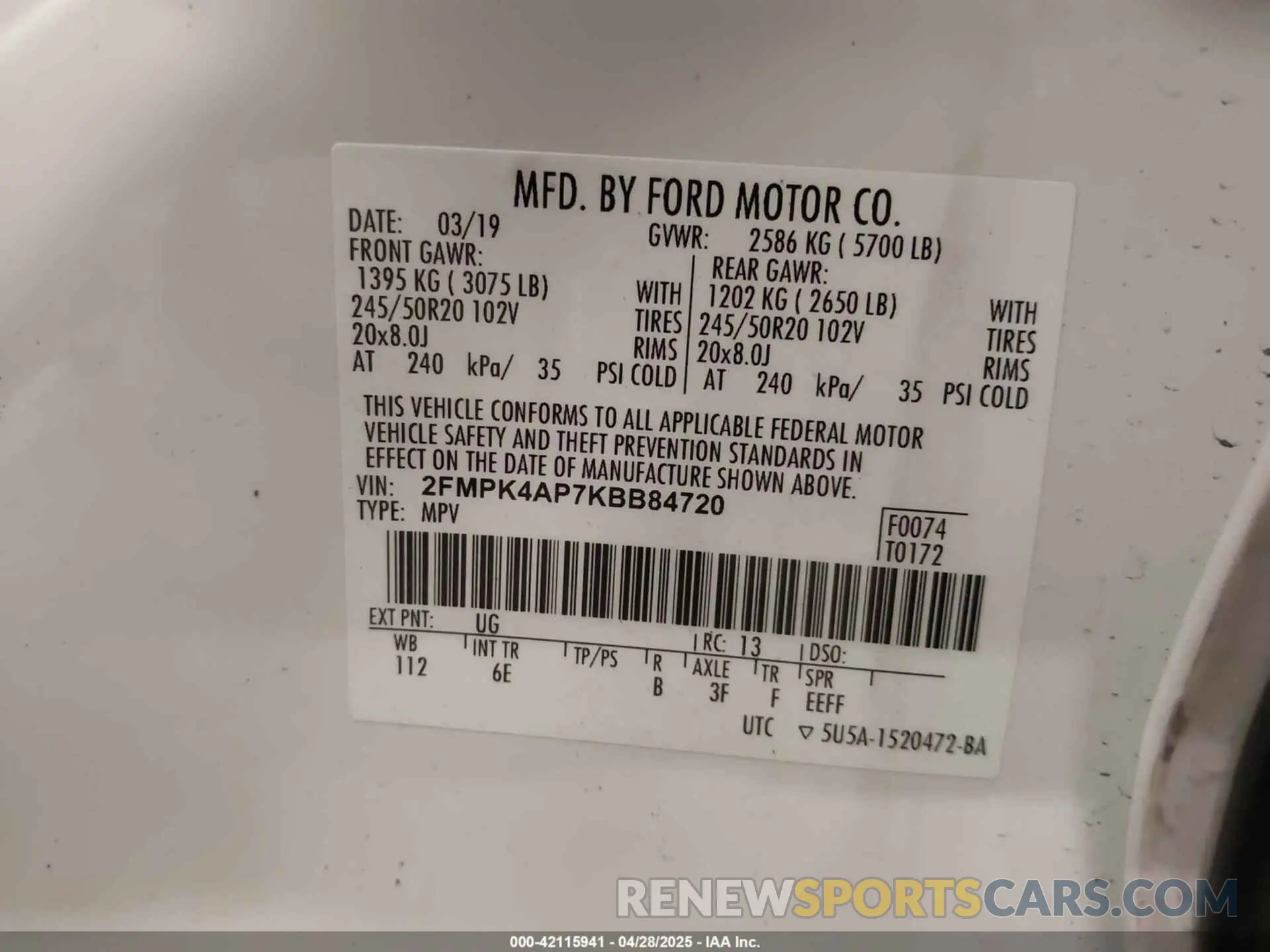 16 Фотография поврежденного автомобиля 2FMPK4AP7KBB84720 FORD EDGE 2019