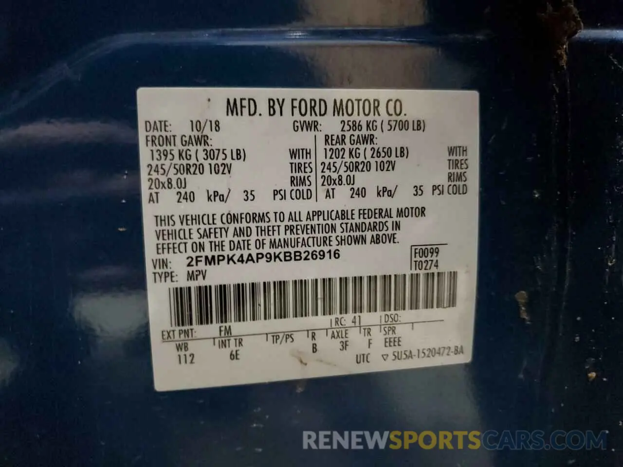 13 Photograph of a damaged car 2FMPK4AP9KBB26916 FORD EDGE 2019
