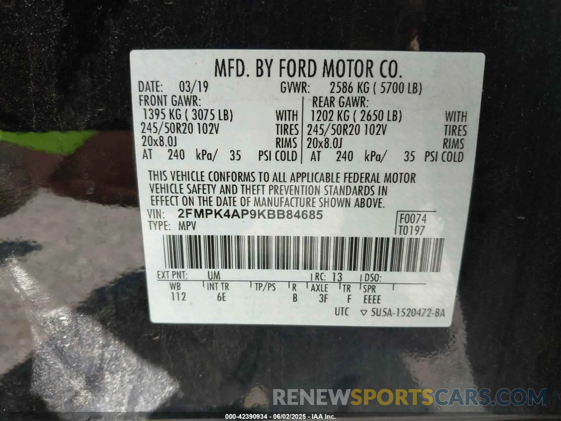 9 Photograph of a damaged car 2FMPK4AP9KBB84685 FORD EDGE 2019