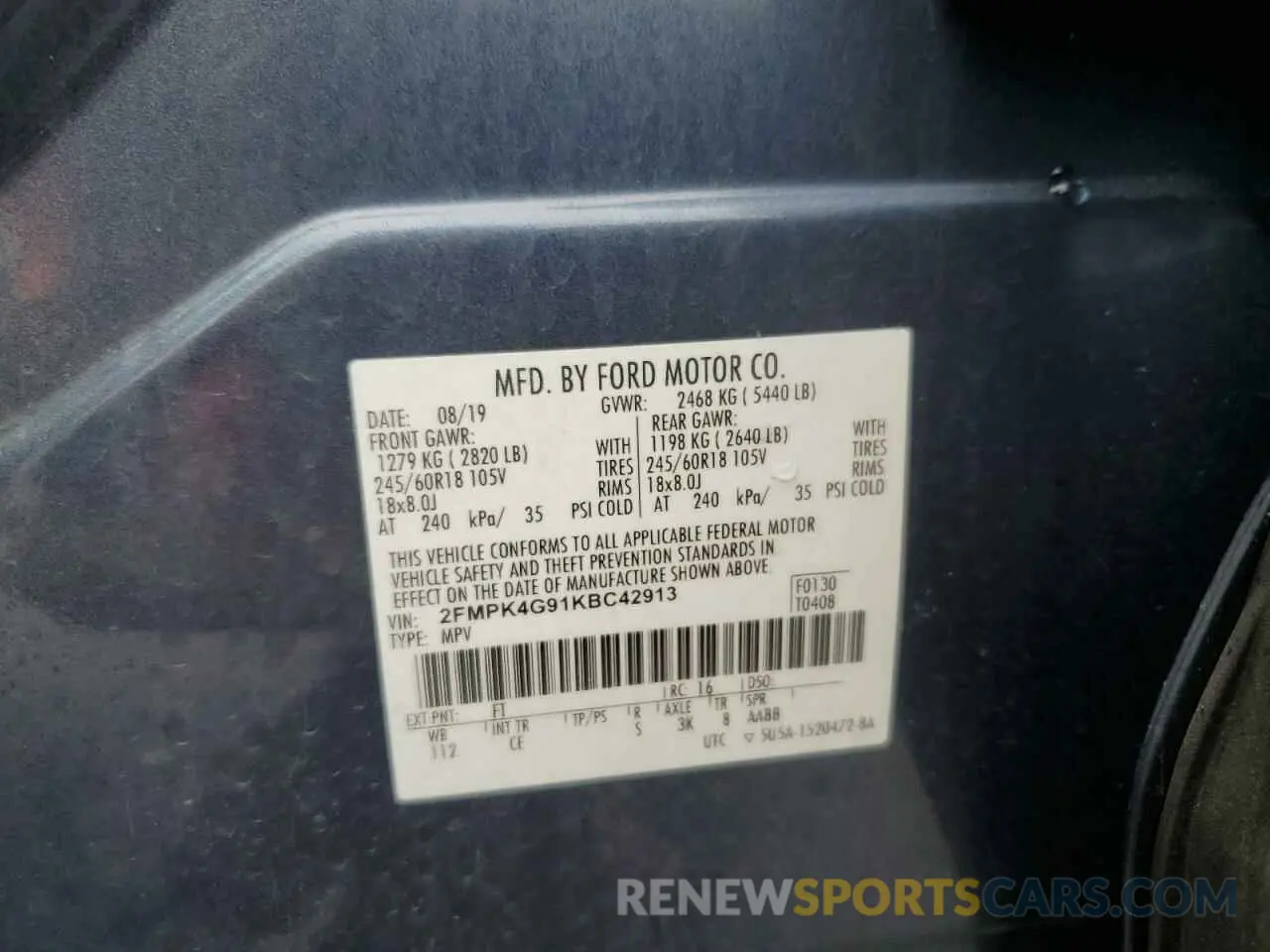 13 Photograph of a damaged car 2FMPK4G91KBC42913 FORD EDGE 2019