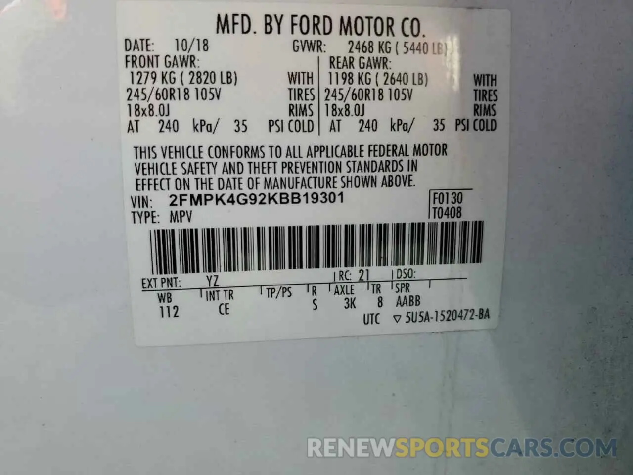 12 Photograph of a damaged car 2FMPK4G92KBB19301 FORD EDGE 2019