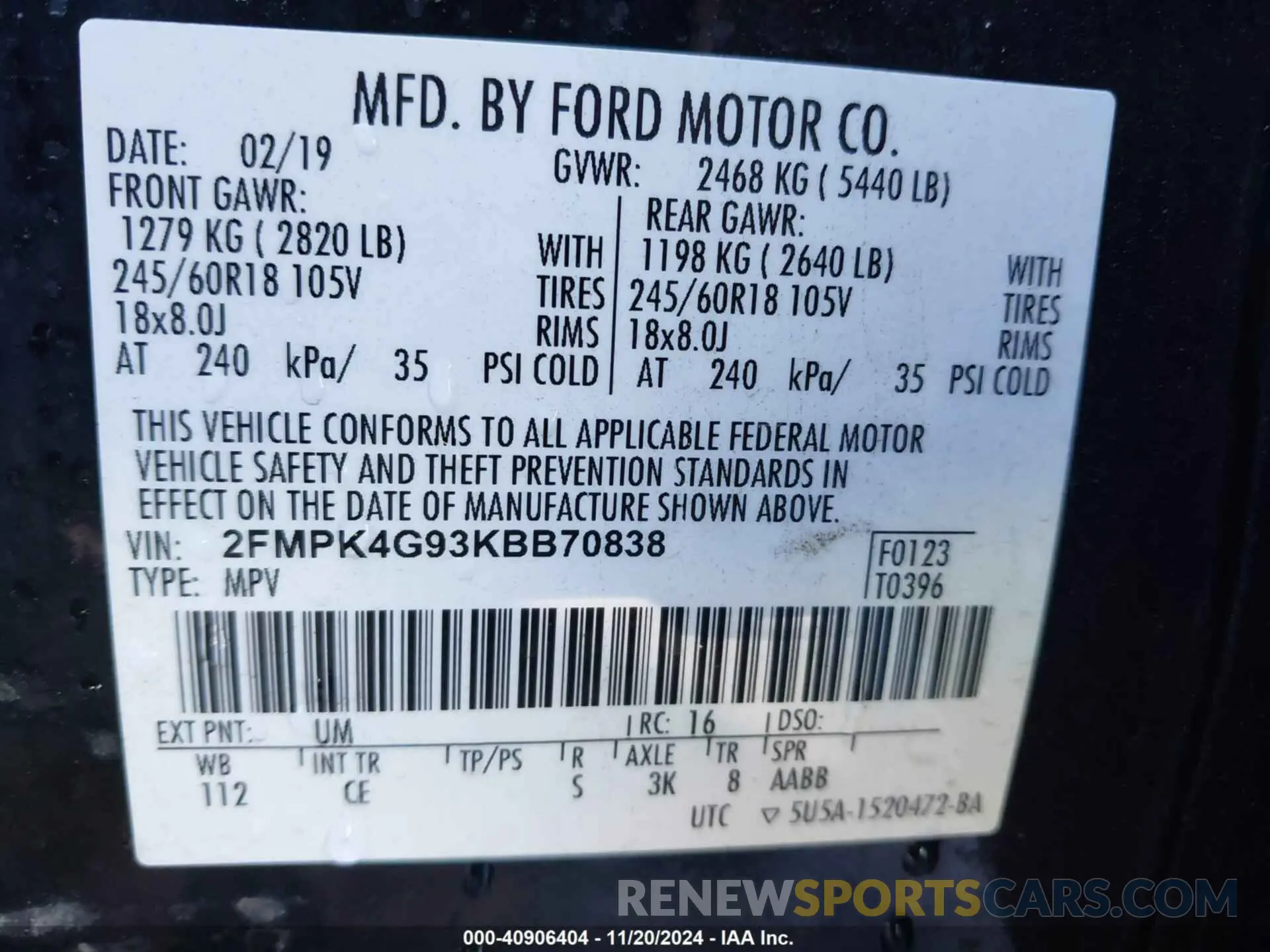 9 Photograph of a damaged car 2FMPK4G93KBB70838 FORD EDGE 2019