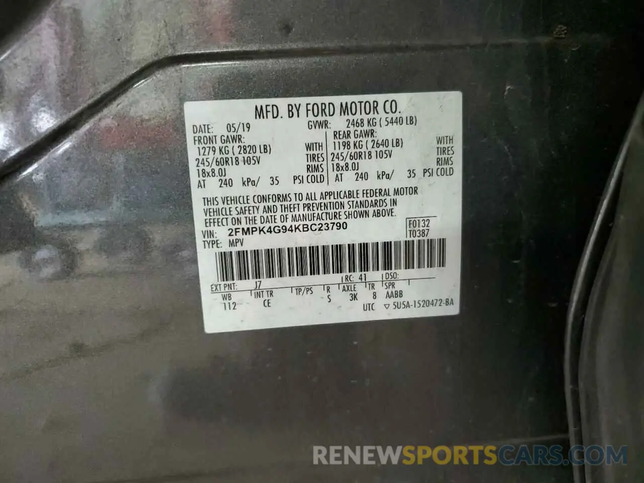 14 Photograph of a damaged car 2FMPK4G94KBC23790 FORD EDGE 2019