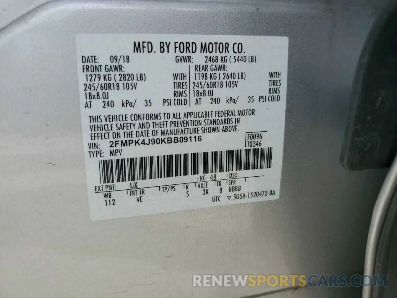 12 Фотография поврежденного автомобиля 2FMPK4J90KBB09116 FORD EDGE 2019