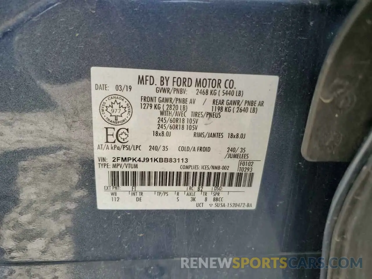 13 Photograph of a damaged car 2FMPK4J91KBB83113 FORD EDGE 2019