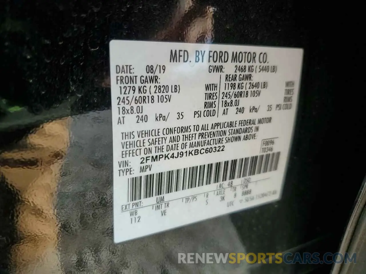 13 Photograph of a damaged car 2FMPK4J91KBC60322 FORD EDGE 2019