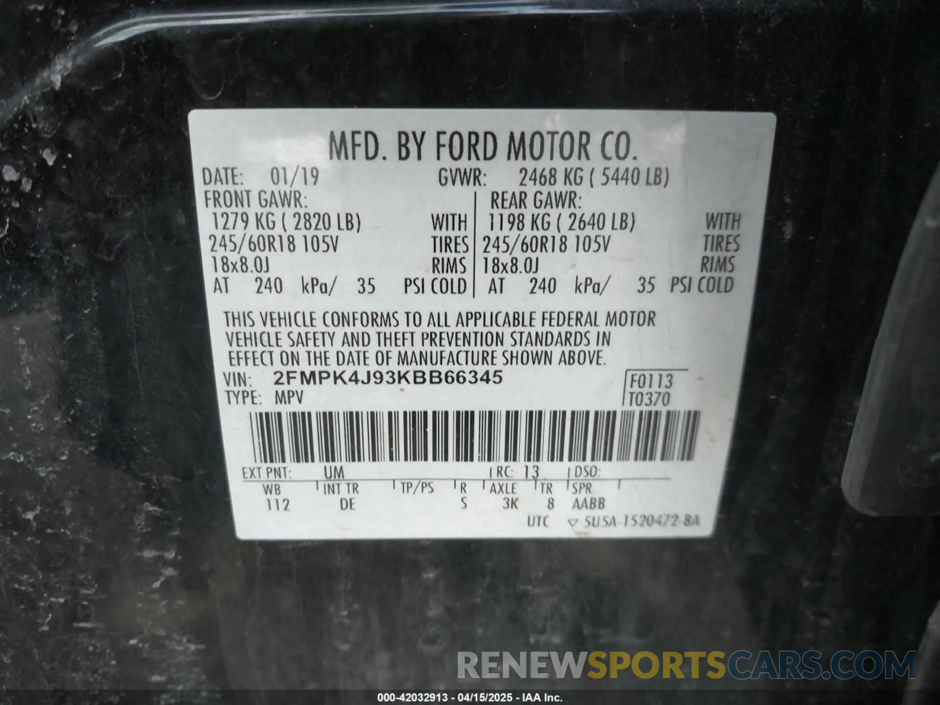 9 Фотография поврежденного автомобиля 2FMPK4J93KBB66345 FORD EDGE 2019