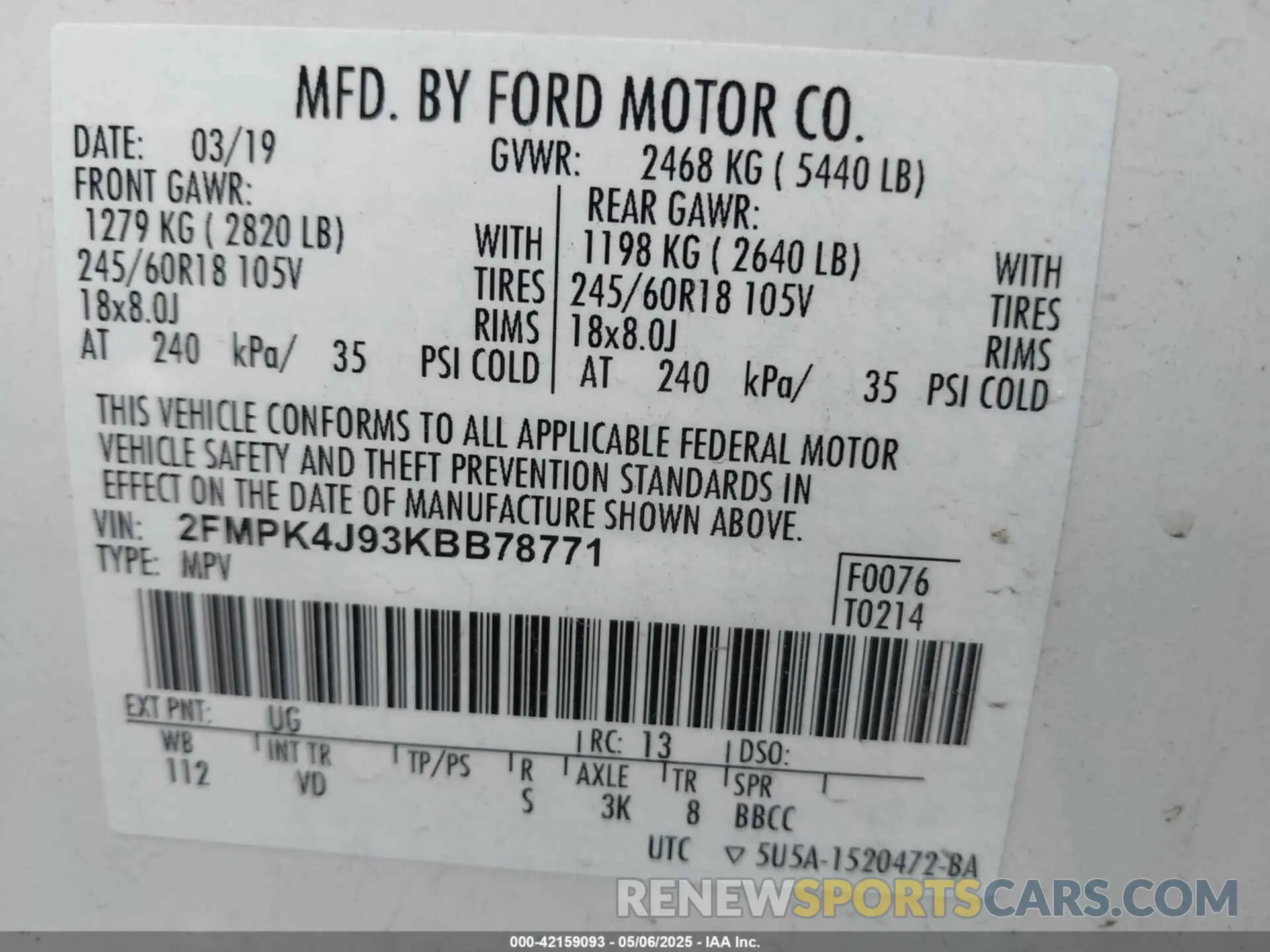 9 Фотография поврежденного автомобиля 2FMPK4J93KBB78771 FORD EDGE 2019