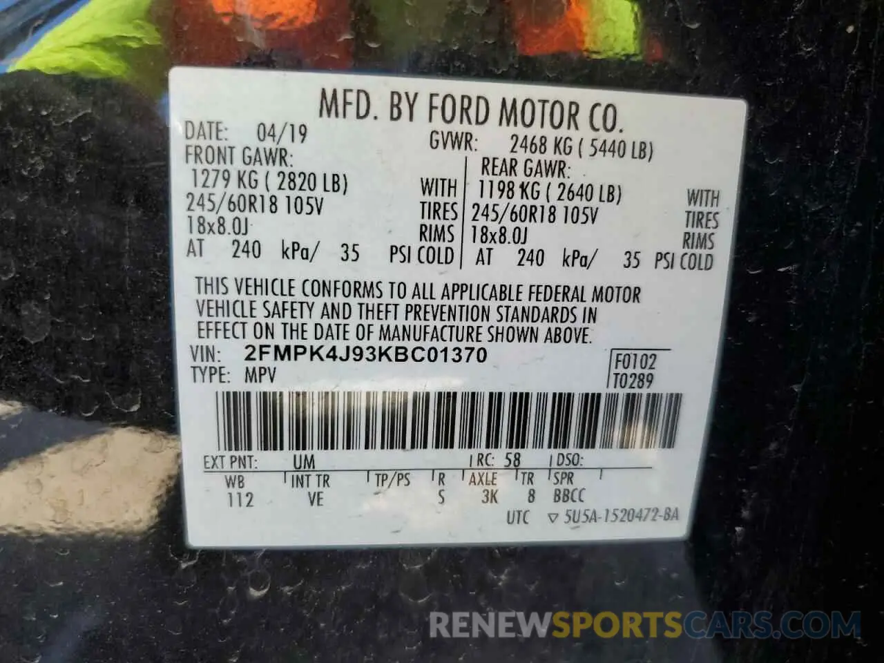 13 Фотография поврежденного автомобиля 2FMPK4J93KBC01370 FORD EDGE 2019