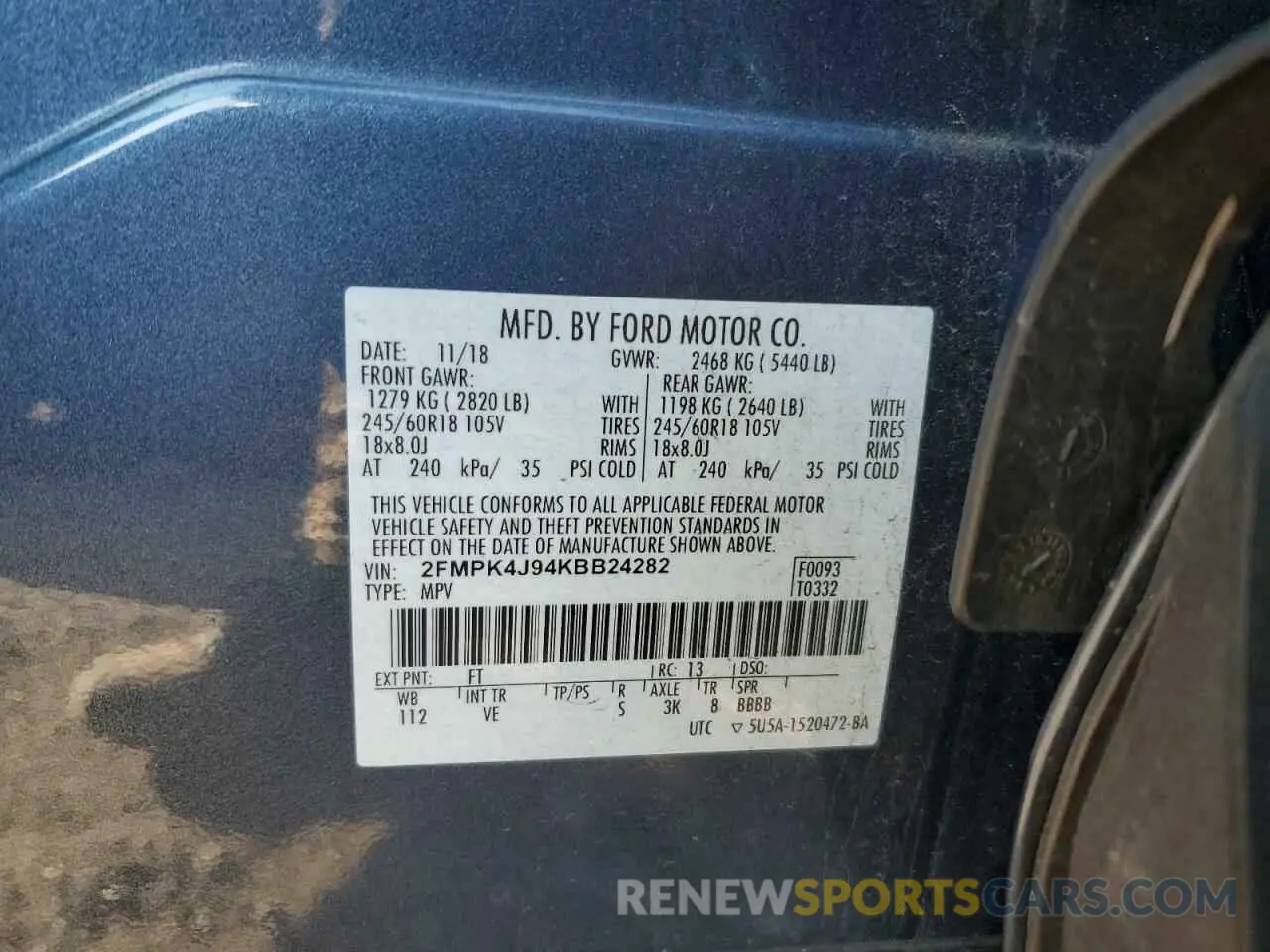 13 Фотография поврежденного автомобиля 2FMPK4J94KBB24282 FORD EDGE 2019