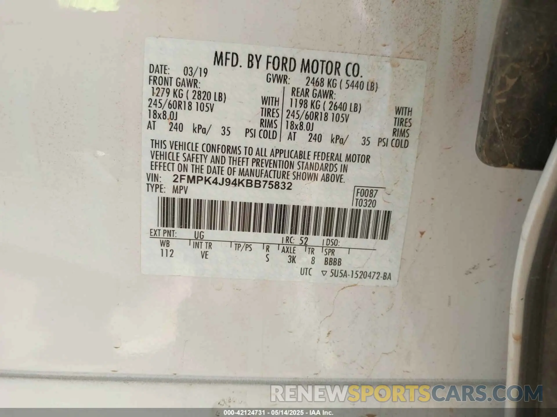 9 Photograph of a damaged car 2FMPK4J94KBB75832 FORD EDGE 2019